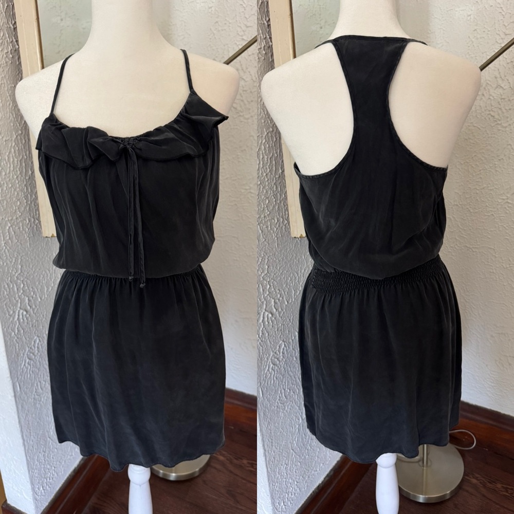 Parker women's size small black 100% silk sleeveless elastic waist tunic dress